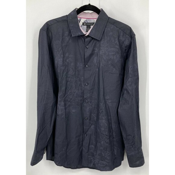 INC International Concepts Mens Dress Shirt Large L Charcoal Gray Floral New B49 - Picture 1 of 7